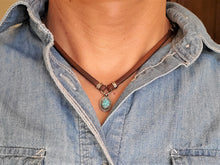 Load image into Gallery viewer, Leather Choker with Turquoise Mountain Small Pendant