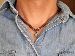Leather Choker with Turquoise Mountain Small Pendant