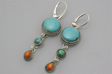Load image into Gallery viewer, Round Kingman and Two Small Stones Earrings