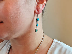 Kingman Carico Lake Three Stone Turquoise Earrings