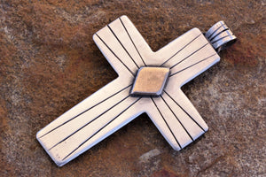 Spacecraft Silver and Bronze Cross Pendant