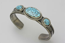 Load image into Gallery viewer, Kingman Turquoise Three Stone Woman&#39;s Bracelet