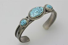 Load image into Gallery viewer, Kingman Turquoise Three Stone Woman&#39;s Bracelet