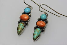 Load image into Gallery viewer, Campitos, Tyron and Spiny Oyster Shell Three Stones Earrings