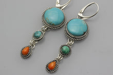 Load image into Gallery viewer, Round Kingman and Two Small Stones Earrings