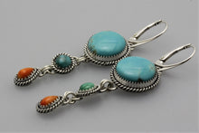 Load image into Gallery viewer, Round Kingman and Two Small Stones Earrings